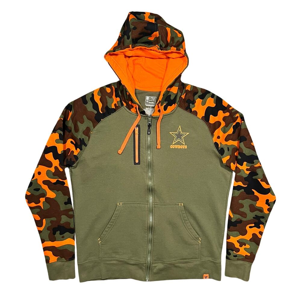 Fanatics NFL ProLine Dallas Cowboys Green Orange Recon Camo Zip Hoodie Men Large